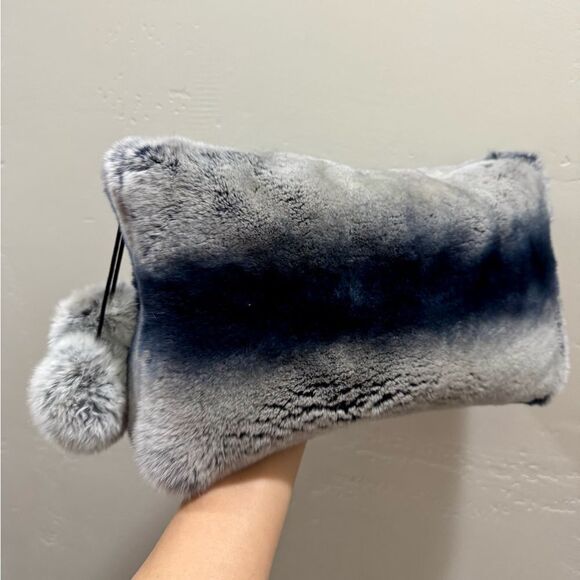 Gray Gradient Real Rex Rabbit Fur Soft Slouchy Bag/Crossbody & Fur Balls Charm - Picture 12 of 17